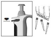 6. Ejete a ponteira Posicione o manifold sobre um recipiente adequado para descarte e pressione o botão ejetor da ponteira até o final.