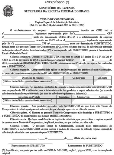 a) a descrição das operações envolvendo os contribuintes substituto e substituído, com a discriminação dos produtos e das respectivas alíquotas do IPI, bem como das operações contempladas com