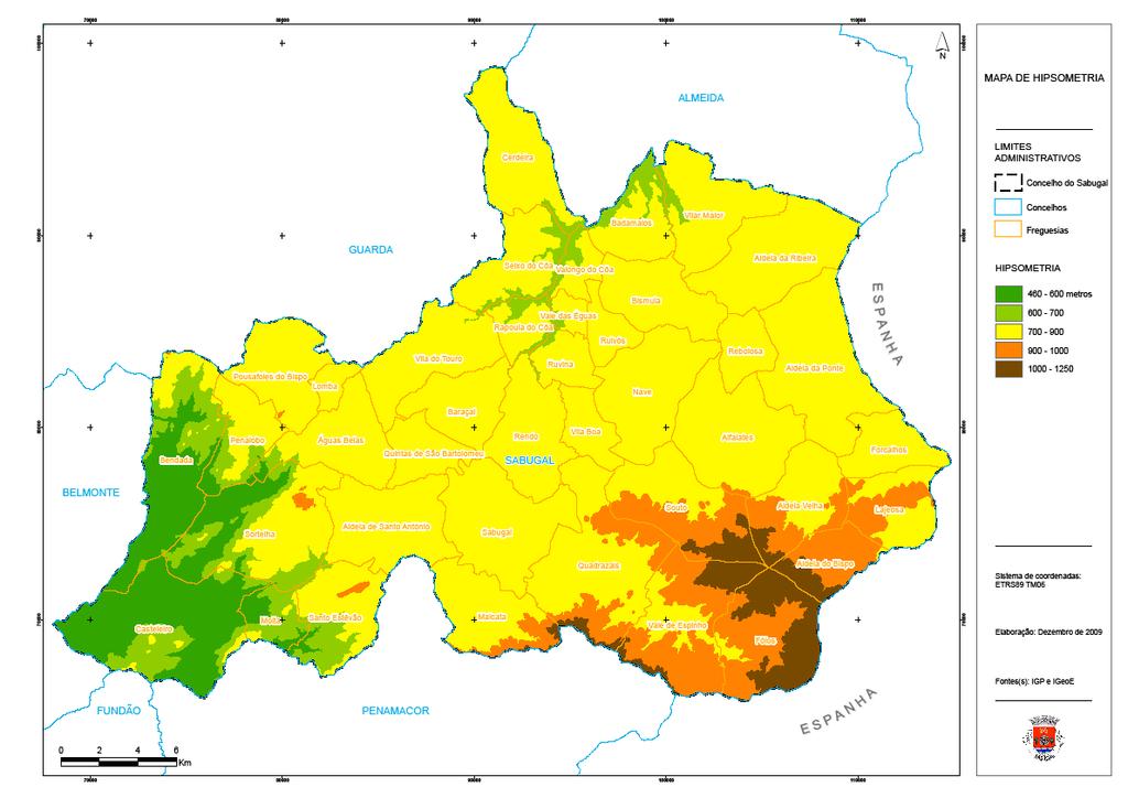 2. Caracterização física 2.1. Modelo Digital do Terreno Em termos hipsométricos verificam-se grandes oscilações que vão desde altitudes inferiores a 5 metros até superiores a 11 metros.