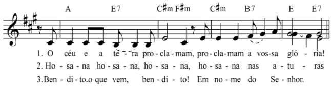 (BIS) A E7 C # m F # m C # m B7 E E7 1. O céu e a terra procla mam, proclamam a vossa gló ria! A E7 C # m F # m C # m B7 E E7 2.