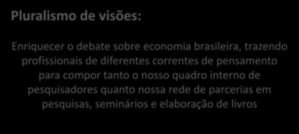 Pluralismo de visões: Enriquecer o debate sobre economia brasileira, trazendo profissionais de diferentes correntes de pensamento