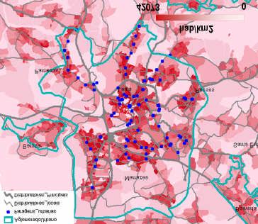 Este mapa temático, elaborado com base na desagregação territorial por secções estatísticas, permite avaliar a adequação das paragens às zonas em