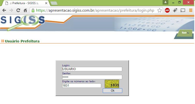 Para efetuar o devido login ao sistema, deve-se clicar na imagem relacionada ao acesso Prefeitura Informar os dados conforme definidos pelo administrador junto à prefeitura: