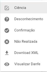 Figura 21 Operações. O evento de "Ciência da Emissão" registra na NF-e a solicitação do destinatário para a obtenção do arquivo XML.