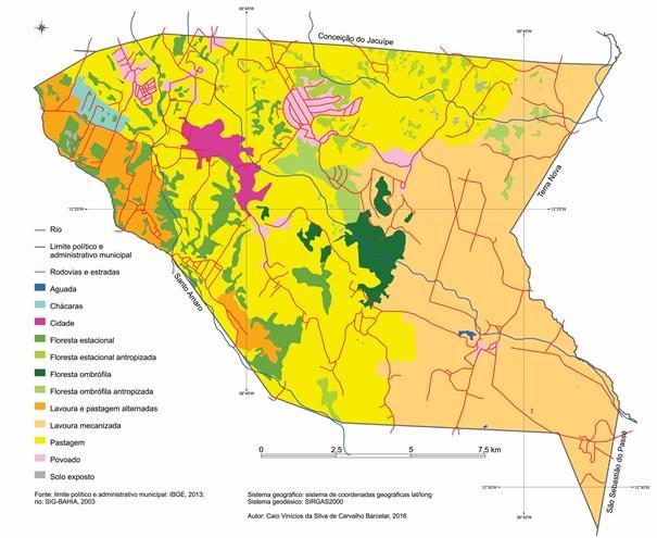 Figura 2 Mapa de uso e Cobertura das Terras município de Amélia Rodrigues-BA A ação humana é preponderante para o agravamento dos processos erosivos, contribuindo na aceleração da transformação da