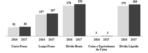 Composição da Dívida (R$ milhões) Saldos de Investimentos O Saldo de Investimentos da Companhia em 2017 se comparado ao ano de 2016 teve significativa redução, a qual refere-se principalmente: (i) ao