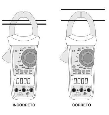 B. Medidas de Corrente DC Certifique-se que as pontas de prova estão desconectadas do instrumento antes de fazer as medições de corrente com a garra. 1.