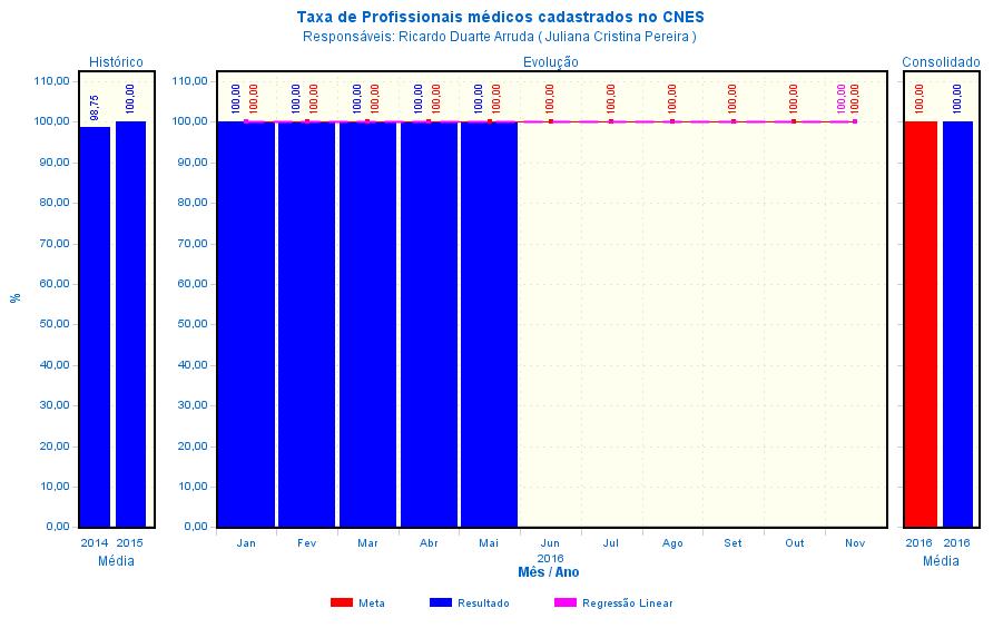 Análise do Resultado: - 100% dos profissionais estão cadastrados no CNES, atingindo a meta