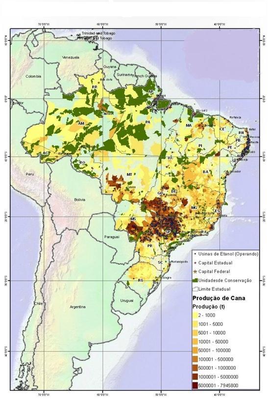 Figura 1: Áreas de Produção de Cana-de-Açúcar no Brasil (2010) Fonte: http://www.novacana.