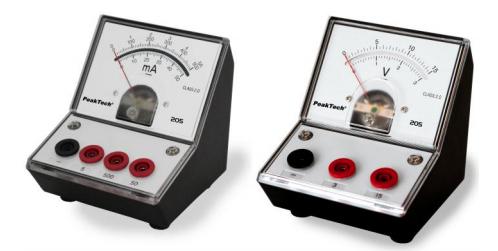 Figura 4 Instrumentos de medida analógicos (amperímetro e voltímetro, respectivamente) DC- Amperímetro Um amperímetro funciona baseado na indução magnética que a passagem de corrente ocasiona sobre