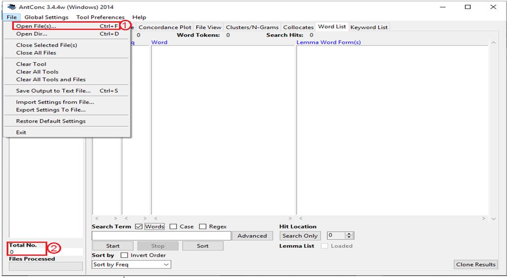 2.3 PROCESSAMENTO DO CORPUS O processamento dos corpora foi gerado por meio da ferramenta computacional AntConc, e nela utilizadas as funções Concordance, Word List e Keyword List.