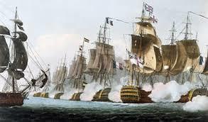 ingleses liderados pelo Almirante Nelson, que morre na batalha.