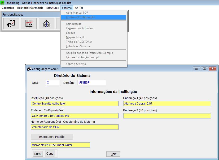 b) Controle de Configurações do Sistema Local de