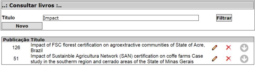 Editando os dados previamente incluídos ( ) Caso haja necessidade de correções nos dados cadastrados, pode-se utilizar a ferramenta de edição que aparece à direita de cada item cadastrado ( ).