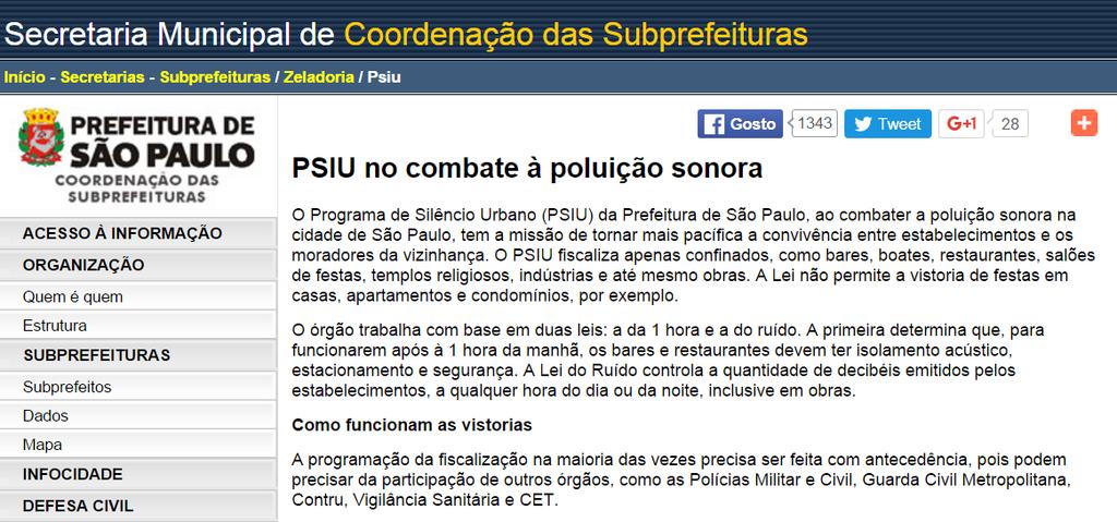 RUÍDO AMBIENTAL em SP Fonte: http://www.prefeitura.sp.gov.