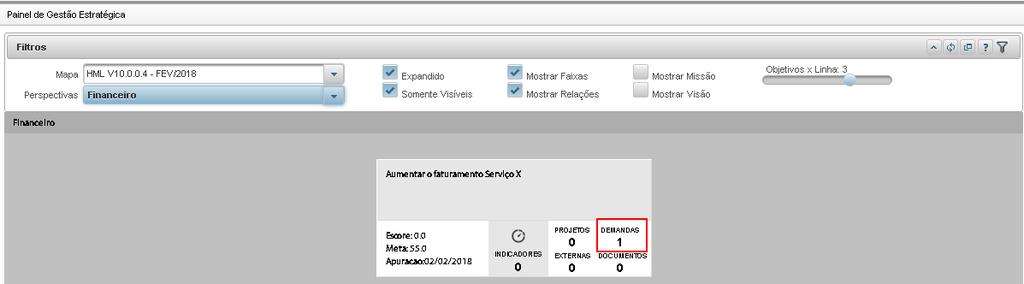 Gestão Estratégica, juntamente com a vinculação da demanda ao Plano de Ação do Objetivo em questão.