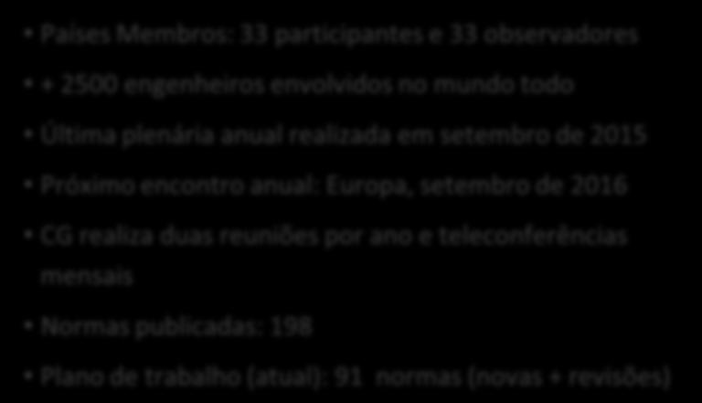 SC 6 Sistemas e Equipamentos de Processo SC 7 Estruturas Offshore SC 8 Operações no Ártico SC 9 Gás Natural Liquefeito (LNG) Instalações e Equipamento WG 4 Tecnologia e Engenharia da