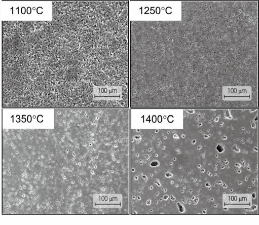 180 A. L. Chinelatto et al. / Cerâmica 50 (2004) 172-184 Figura 15: Micrografias obtidas por MEV da composição G sinterizada a: 1100 C, 1250 C, 1350 C e 1400 C.