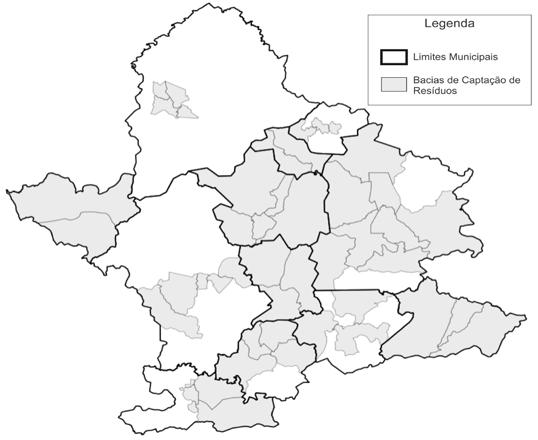 Mapa 1 - Setorização do CISBRA Além do tratamento prioritário dos RSD, a instalação deve funcionar como garagem para os equipamentos itinerantes que serão utilizados para processamento do RCC na rede