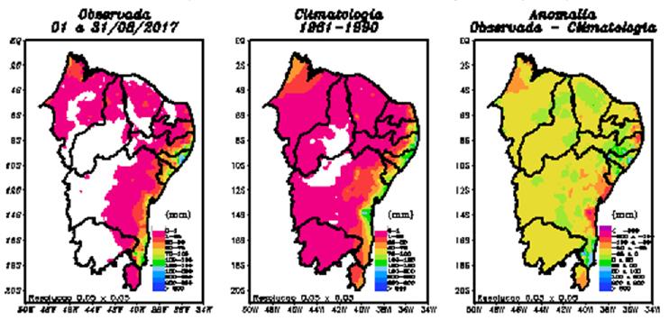 Figura 8 Precipitação observada, climatologia e anomalia da precipitação