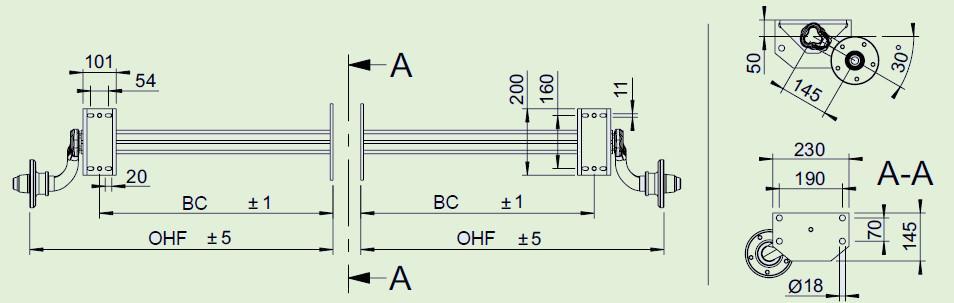 elastômero Braço de suspensão: 145 mm Furação de roda: 112x5 mm Rolamento da roda: