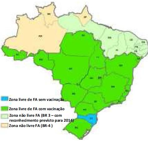 BRASIL Na Figura 1, é apresentada a condição sanitária para febre aftosa no Brasil em