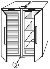 INSTALAR DOIS APARELHOS Durante a instalação do congelador 1 e do frigorífico 2 juntos, certifique-se de que o congelador fica posicionado à esquerda e o frigorífico à direita (conforme apresentado