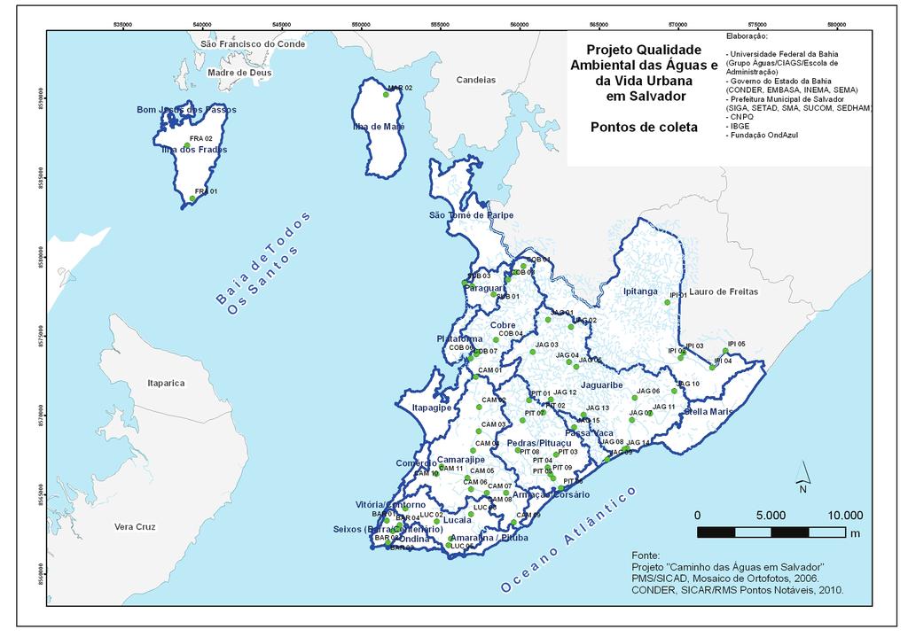 52 Saneamento e Qualidade das Àguas dos Rios em Salvador, 2007-2009 para a análise de parâmetros bacteriológicos e físico-químicos nessas bacias piloto.