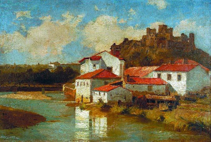 000 101 JOÃO VAZ - 1859-1931 "Vista do Castelo de Leiria", óleo sobre