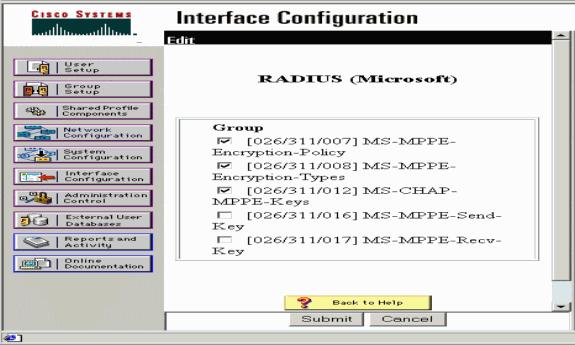 Selecione Interface Configuration > Radius (Microsoft), a seguir verifique seus atributos mppe