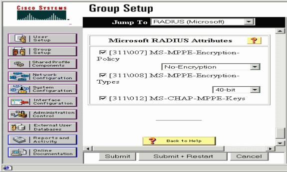 4. Na instalação de grupo, verifique a informação radius e quando você é feito, o clique MS- MPPE Submit +