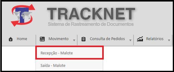 Para realizar a recepção de qualquer documento, clique na opção Movimento e, abaixo, na opção Recepção - Malote.