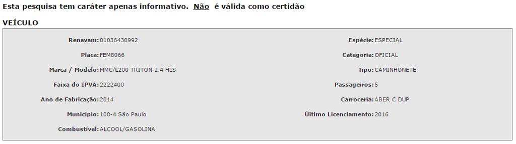 Após clicar na opção Consultar, o sistema