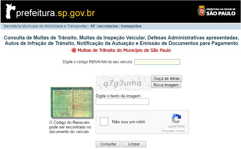 A consulta de multas no site da Prefeitura da Cidade de São