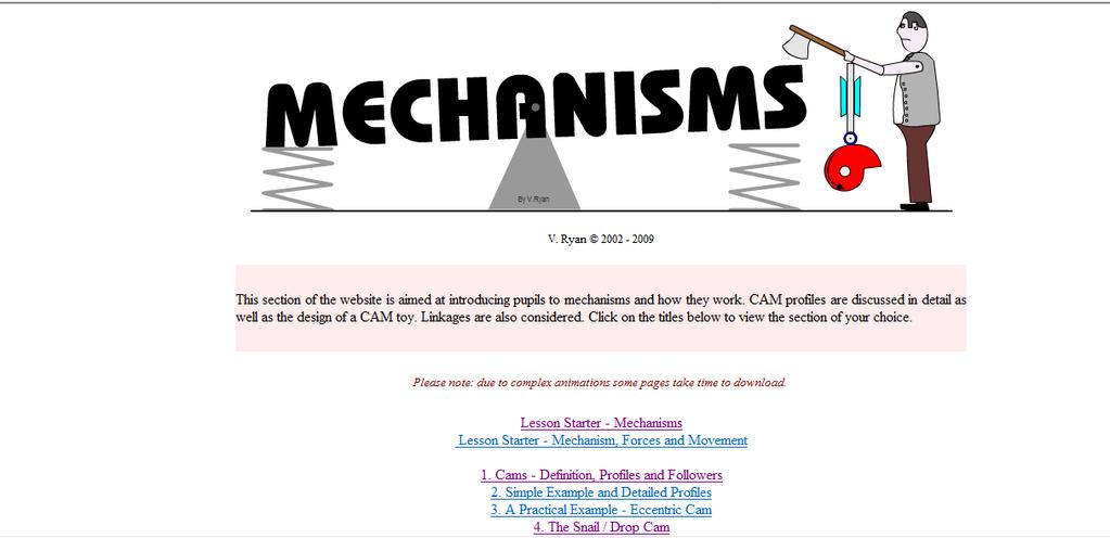 5. No menu Mechanisms, encontra-se toda a informação necessária para introduzir os mecanismos numa sala de aula de EVT.