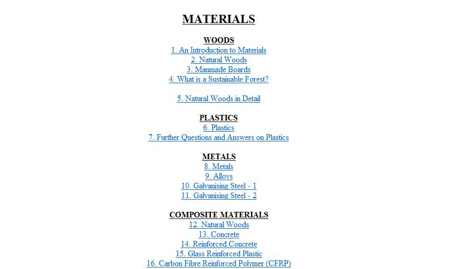 Figura 5 Interface do Resistant Materials. Figura 6 Alguns dos subtítulos do interface do Resistant Materials. 7.