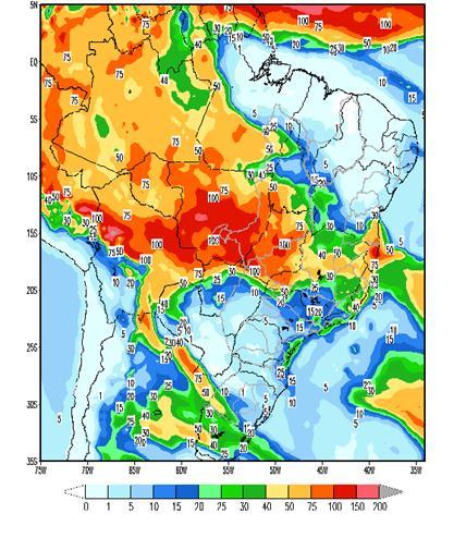 Sumário Executivo do Programa Mensal de Operação Figura 3 - Precipitação acumulada em sete dias prevista pelo modelo ETA (CPTEC/INPE) para o período de 26/10 a 01/11/2013 apresentaria um acréscimo de