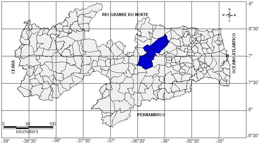 Área da bacia de drenagem do açude Soledade - PB Figura 1: Mapa de localização da bacia de drenagem do açude Soledade-PB.