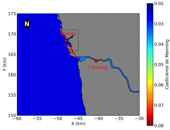 Figura II. 6 Distribuição do coeficiente de Manning usado no modelo SCHISM Figura II.