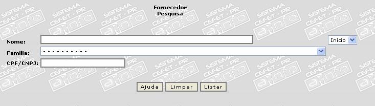 Fornecedor Objetivo: Consulta as empresas que prestam serviços ou fornecem materiais para o CEFET-PR. Pré-Condições: - Existir família de material cadastrada; Pesquisa 1.