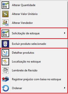 Coluna: ESPECIFICAÇÃO Permite inserir informações especificando o produto desejado. As especificações podem ser impressas na OS.