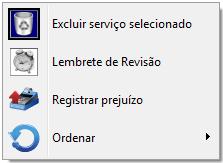 Botão direito do mouse na grade: Opção: LEMBRETE DE REVISÃO Acessa a janela LEMBRETE DE REVISÕES, na qual é possível informar para cada serviço da OS, um lembrete (em dias), para que o sistema avise