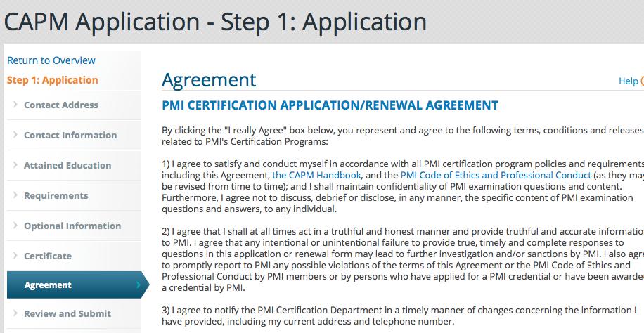 PMI-PE / CHAPTER RECIFE 10º PASSO Em seguida aparecerá um acordo sobre o processo de certificado do PMI,