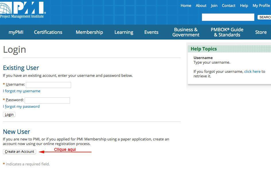 PMI-PE / CHAPTER RECIFE 2º PASSO: CRIANDO REGISTRO NO SITE DO PMI. Acesse o link abaixo e clique em Create an Account. https://authentication.pmi.org/default.aspx?r=www.pmi.org%2fdefault.