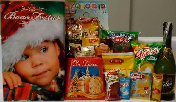 Decorada Brinde: para Colorir 7 itens - R$,99 Cesta Mini Panetone Frutas /Village Lider/Celebrate Queijo Polenguinho 4g Polenguinho Choc. 5g Mac.