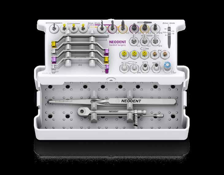 Kit Cirúrgico NGS Implantes Cônicos Itens específicos para a técnica de cirurgia guiada; Estojo em polímero autoclavável; Conexões, chaves e instrumentos necessários para a técnica NGS; Técnica