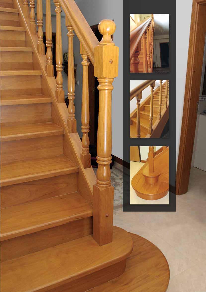 Fechada 03 Escada Direita, modelo clássico, em madeira de izombé. Com laterais e com espelhos.