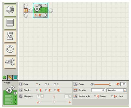 Figura 2 Bloco mover e suas configurações (na parte inferior) Fonte: Software LEGO MINDSTORMS NXT Pietrocola et al.