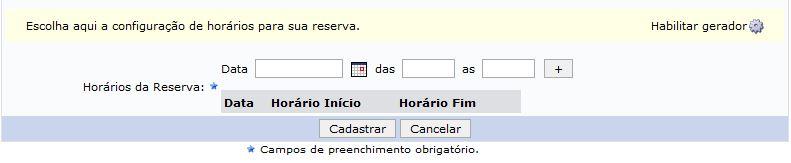 campos das e as no formato hhmm. O sistema separa automaticamente com :. Para incluir a data/horário, basta clicar no sinal +.