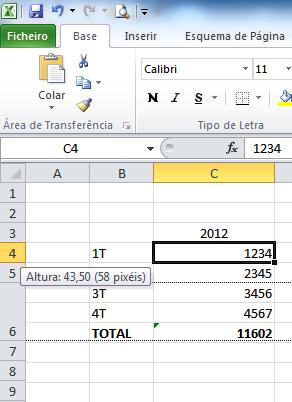 Formatação de Células - Dimensões O mesmo processo